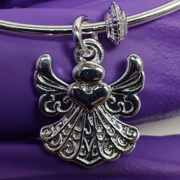 Vantel Pearls Silver Bangle Bracelet with Angel Charm – Women’s Faith Jewelry - Picture 3 of 8